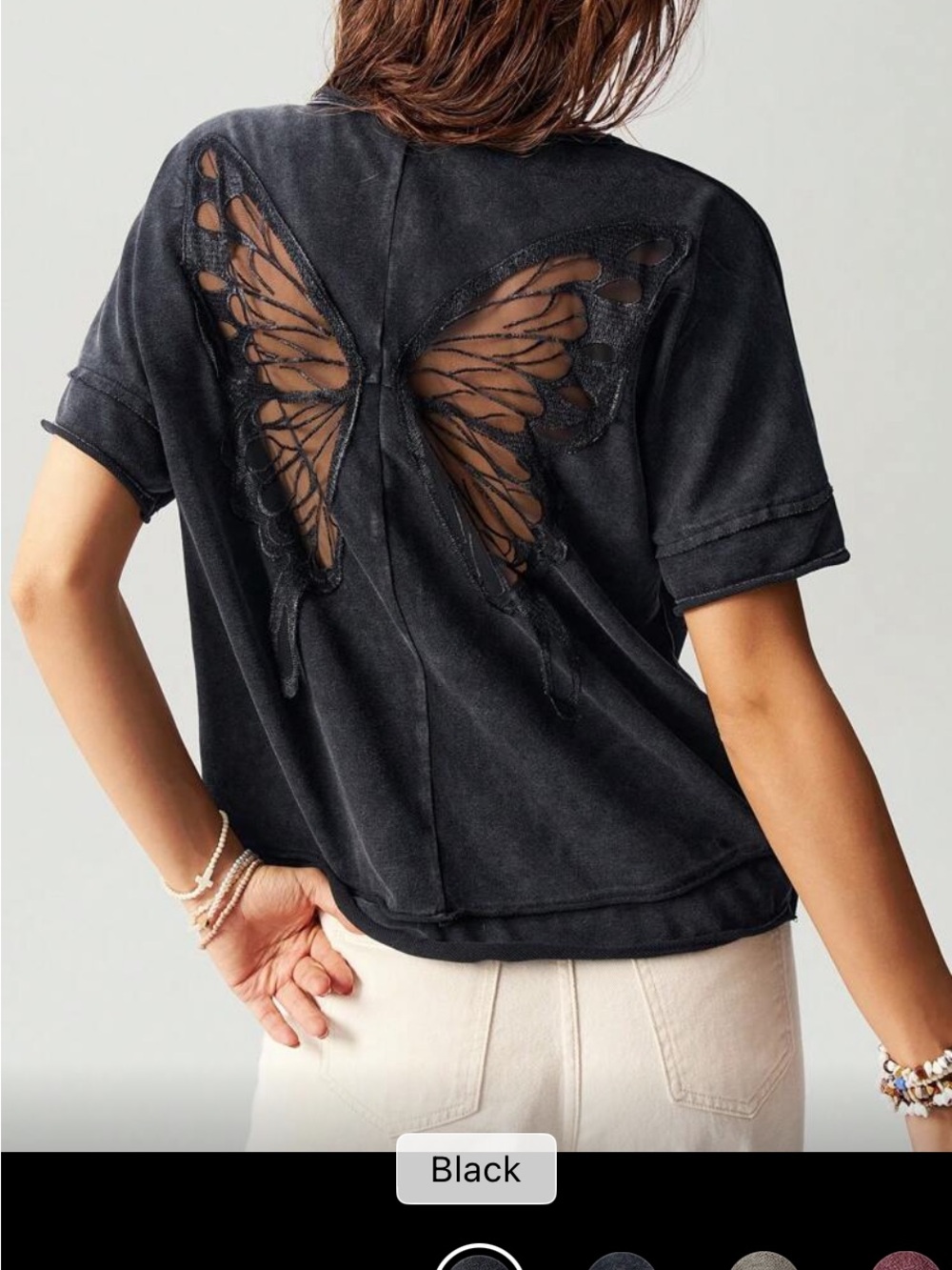 Black Butterfly Cutout Tee - Relaxed Short Sleeve Top